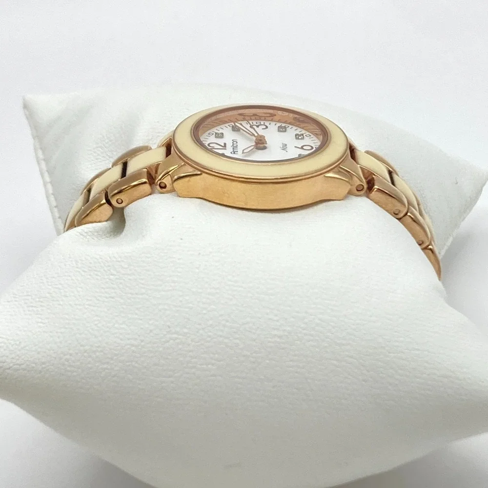 Armitron Women's Watch 27mm Rose Gold Tone Ivory Enamel New Battery SMALL 5.75